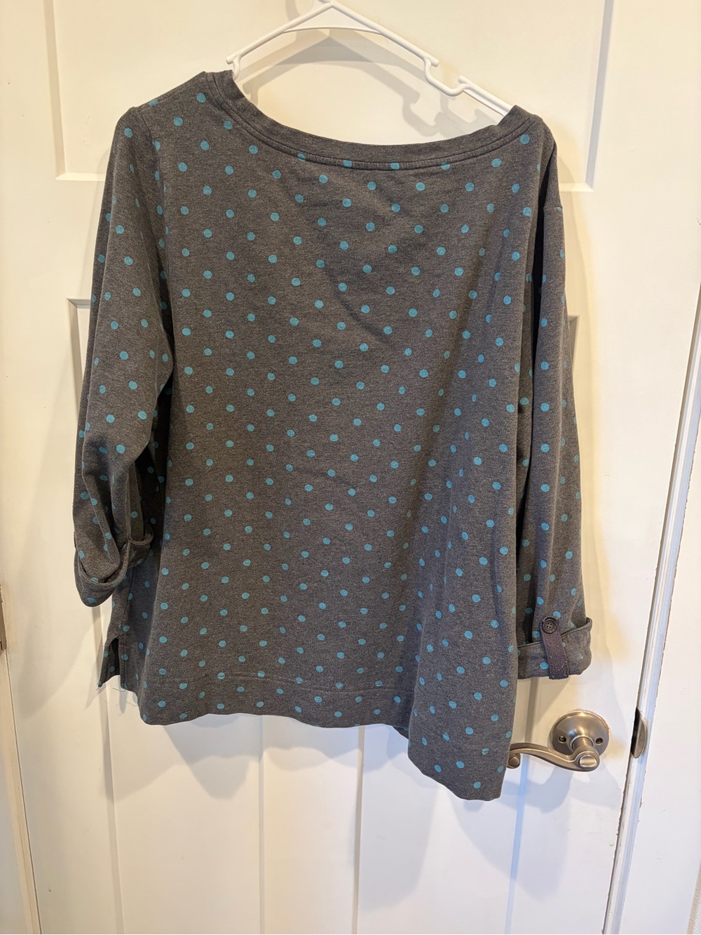Karen Scott Charcoal Gray Pullover Top with Blue Polka Dots - Picture 2 of 5